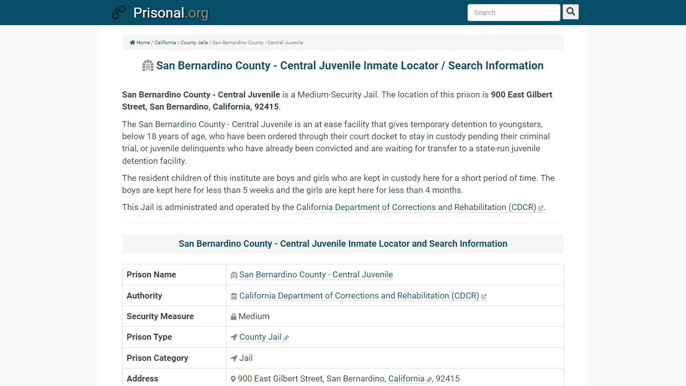 San Bernardino County - Central Juvenile Inmate Locator / Search ...