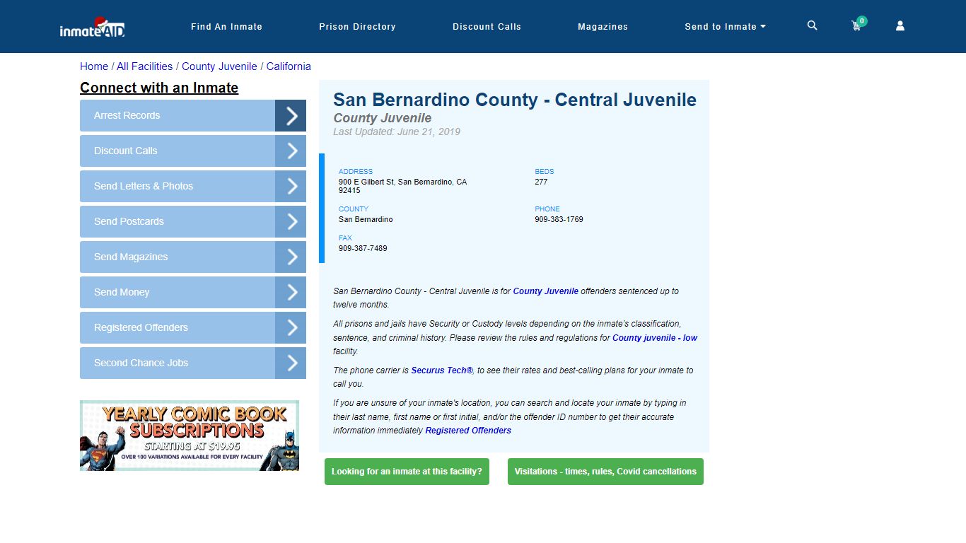 San Bernardino County - Central Juvenile - San Bernardino, CA - InmateAid