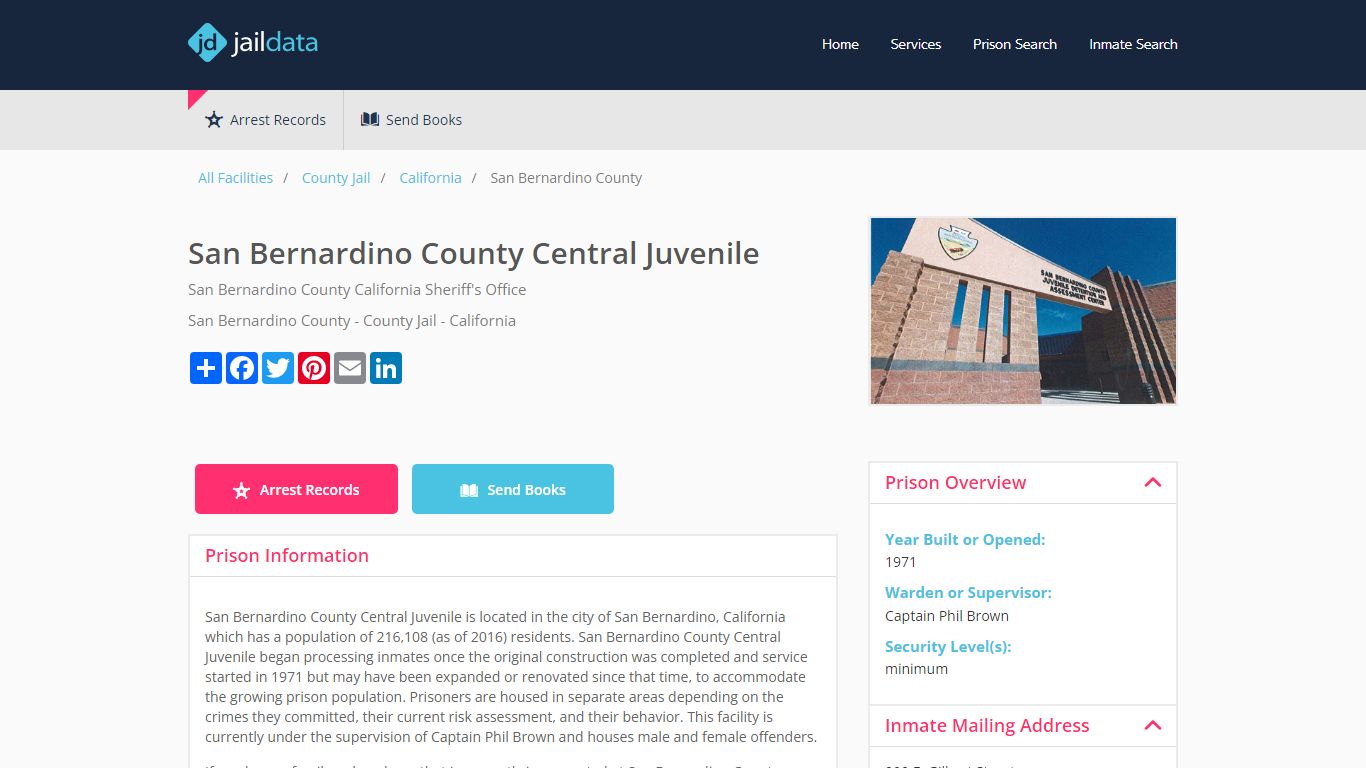 San Bernardino County Central Juvenile Inmate Search and Prisoner Info ...