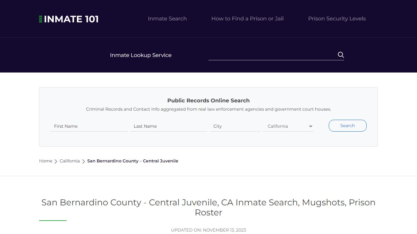 San Bernardino County - Central Juvenile, CA Inmate Search, Mugshots ...